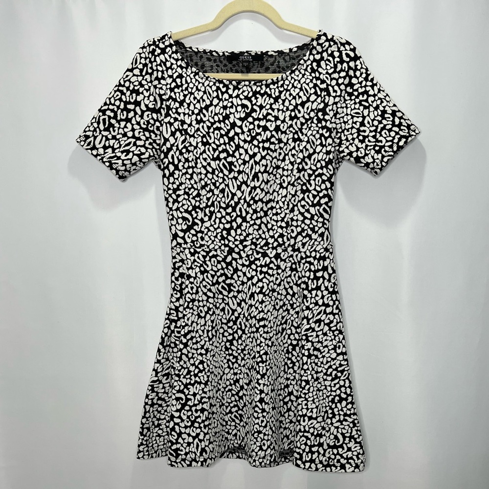 Guess Black and White Fit and Flare Dress